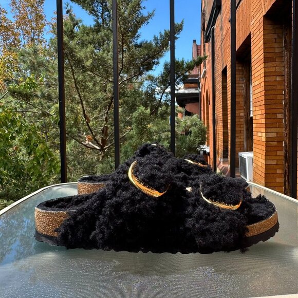 New Birkenstock Arizona Big Buckle Teddy Sandals Slip On in Black Gold US 9 / 40 - Picture 4 of 15